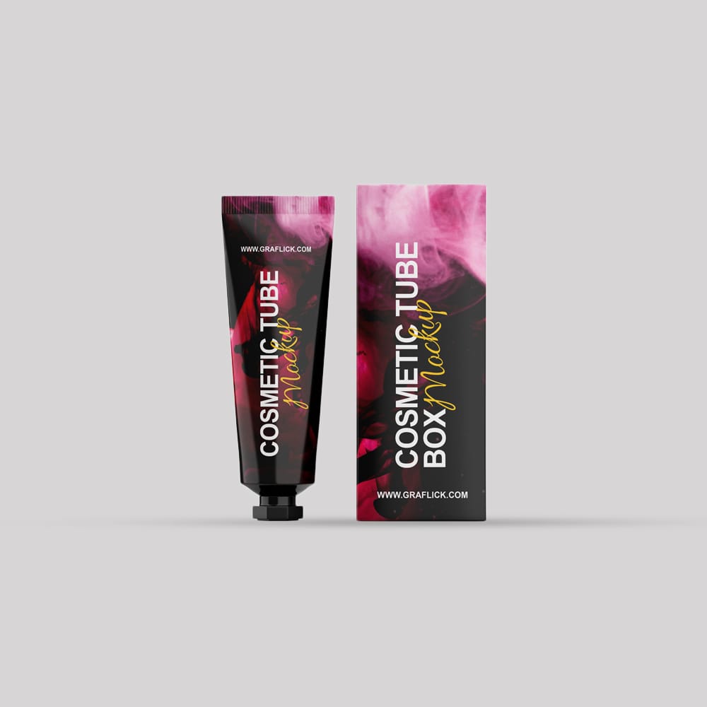 Free Cosmetic Tube With Box Mockup PSD