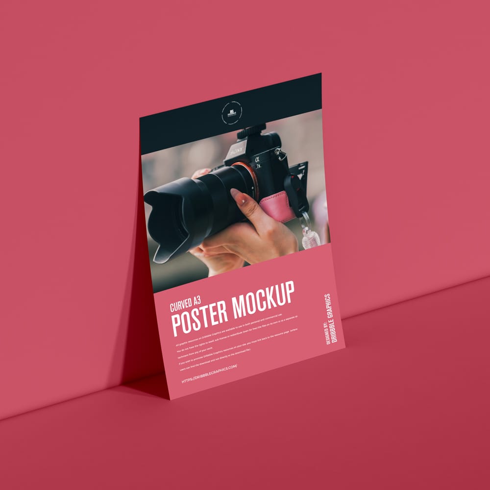 Free Curved A3 Poster Mockup PSD