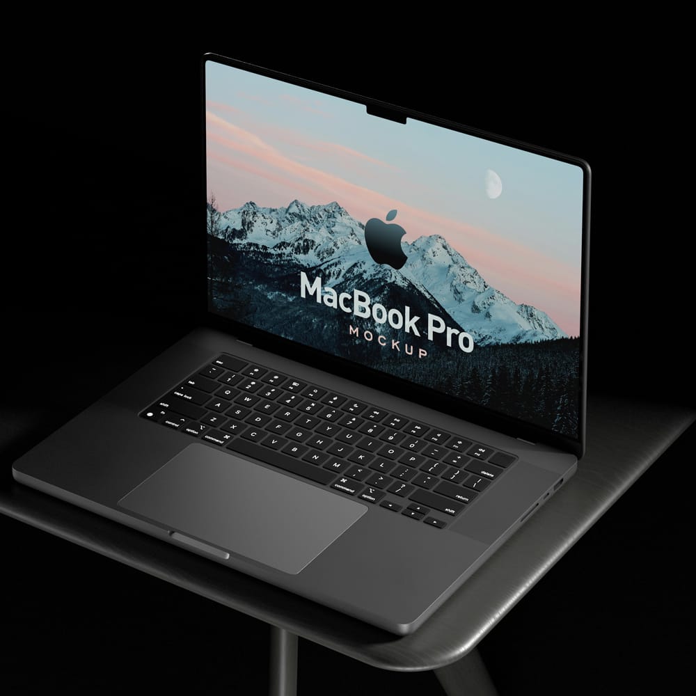 Free Dark Room Laptop Mockup PSD