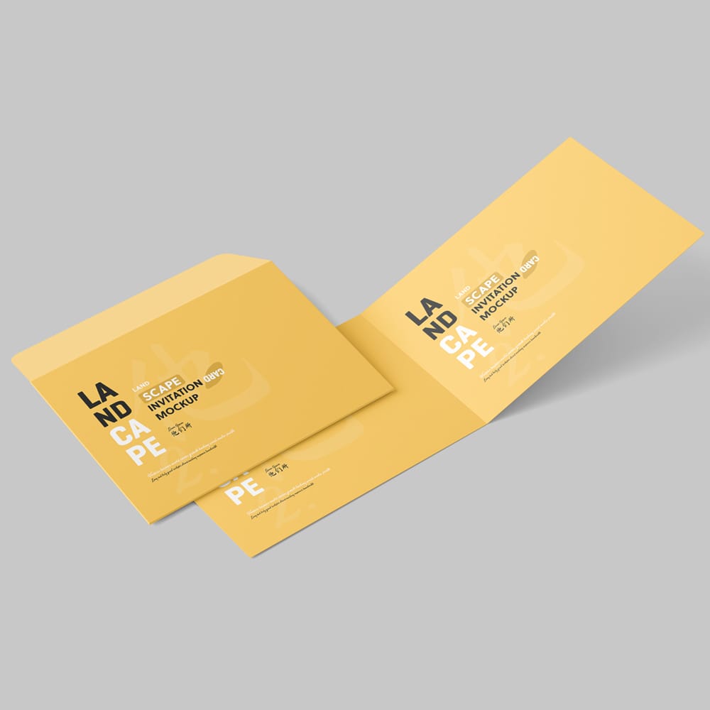 Free Landscape Folded Wedding Invitation Card Mockup PSD