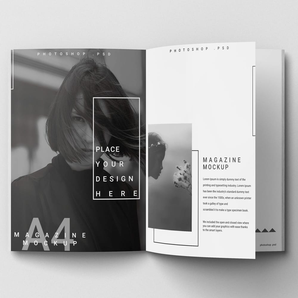 Free Magazine A4 Opened Mockup PSD