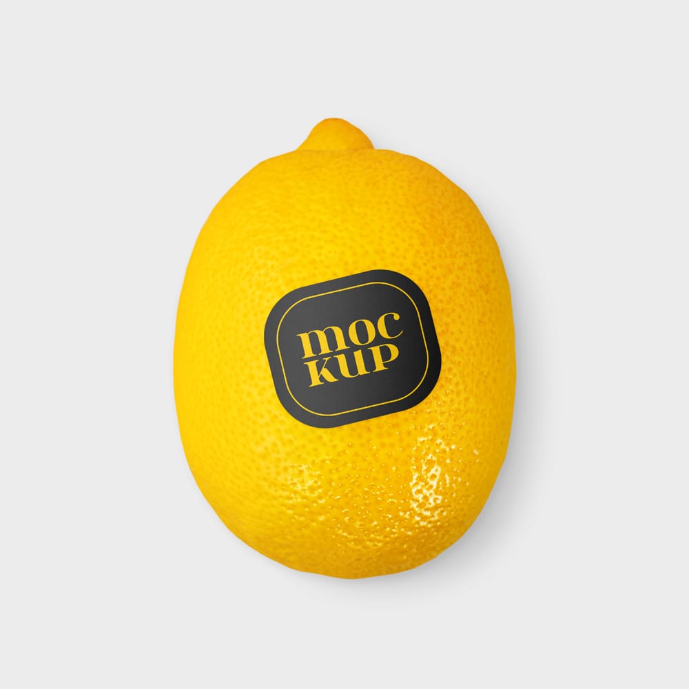 Free Oval PLU Produce Sticker on Lemon Mockup PSD