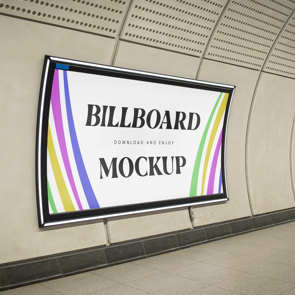 Free Perspective Curved Billboard Mockup PSD