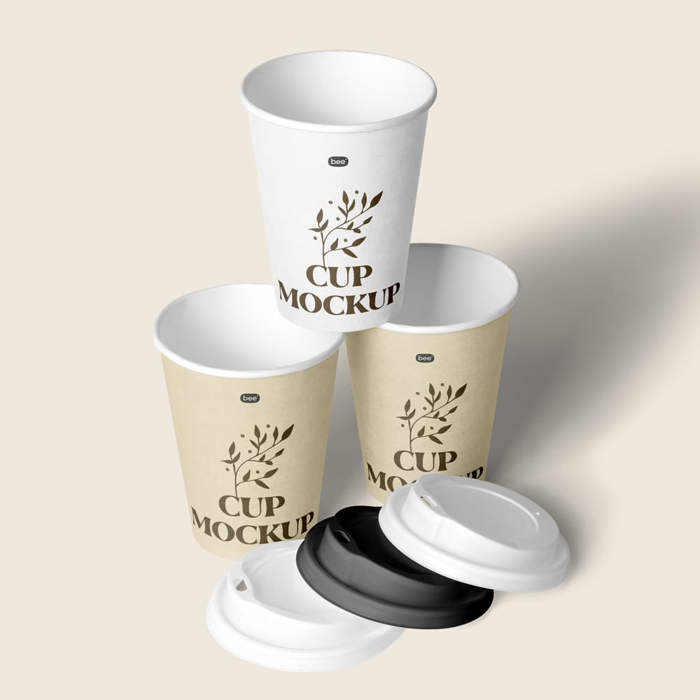 Free Perspective Paper Cup Stack Mockups PSD