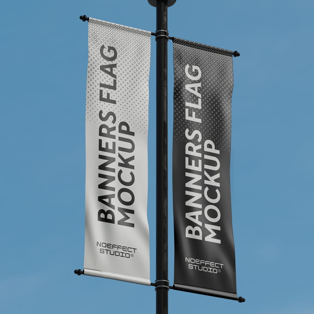 Free Pole Banners Flag Mockup Set PSD