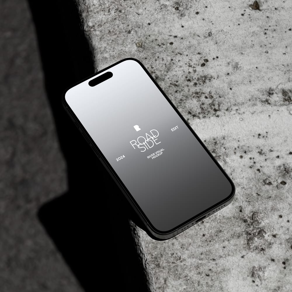 Free Road Side iPhone 15 Pro Mockup PSD