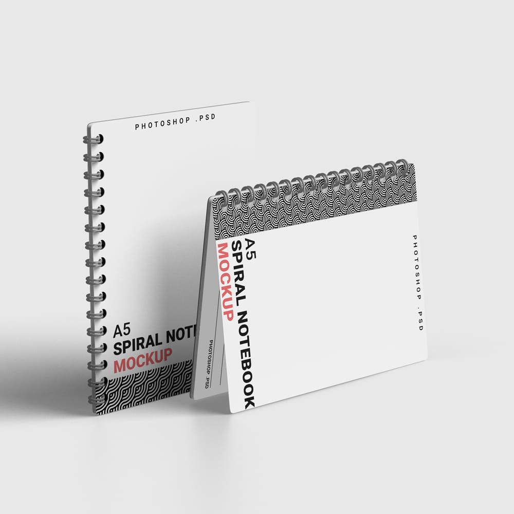 Free Spiral A5 Notebook Mockup PSD