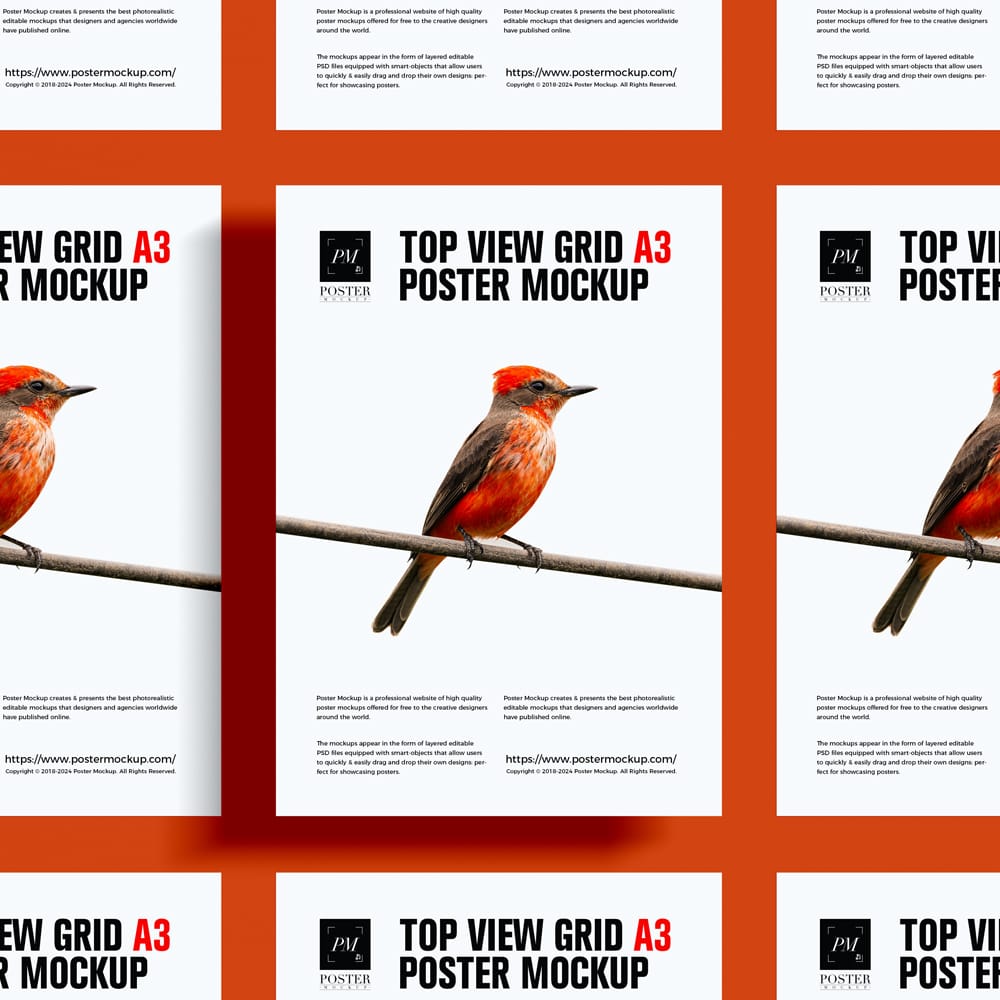 Free Top View A3 Grid Poster Mockup PSD