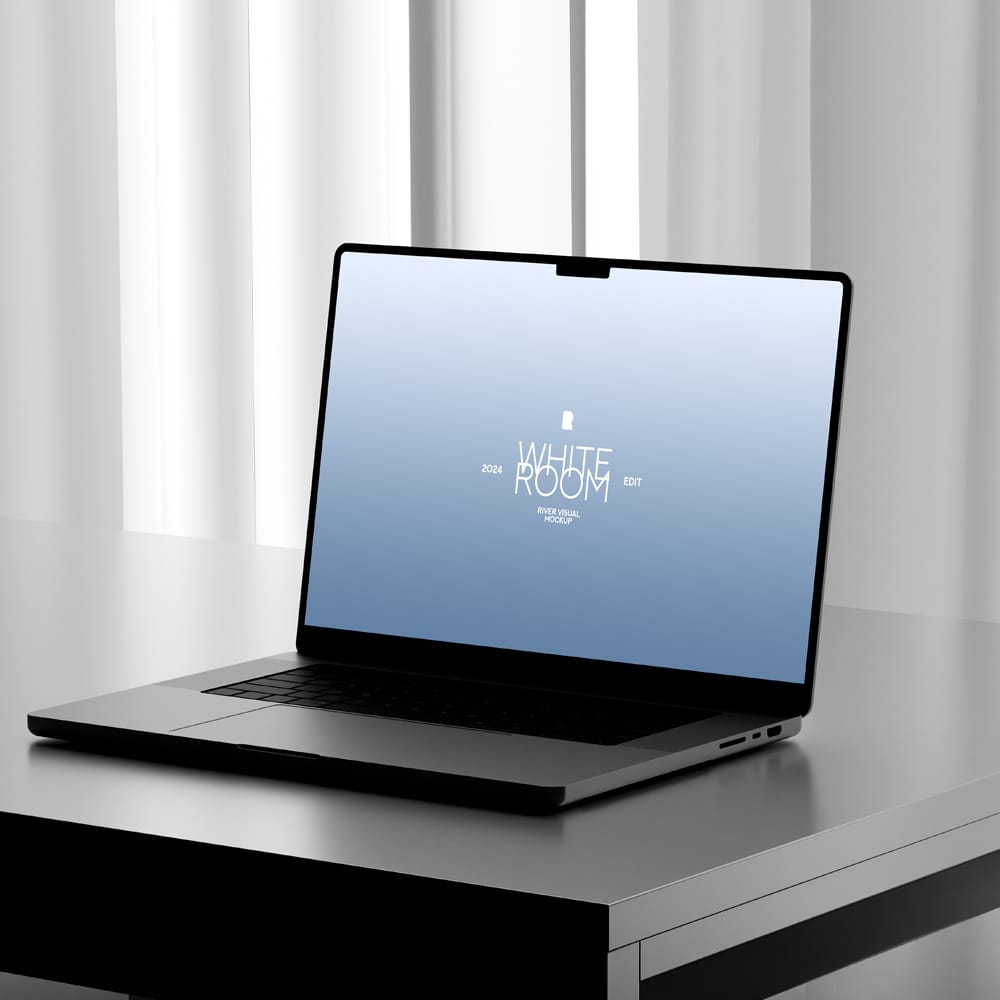 Free White Room Macbook Pro 16 Mockup PSD