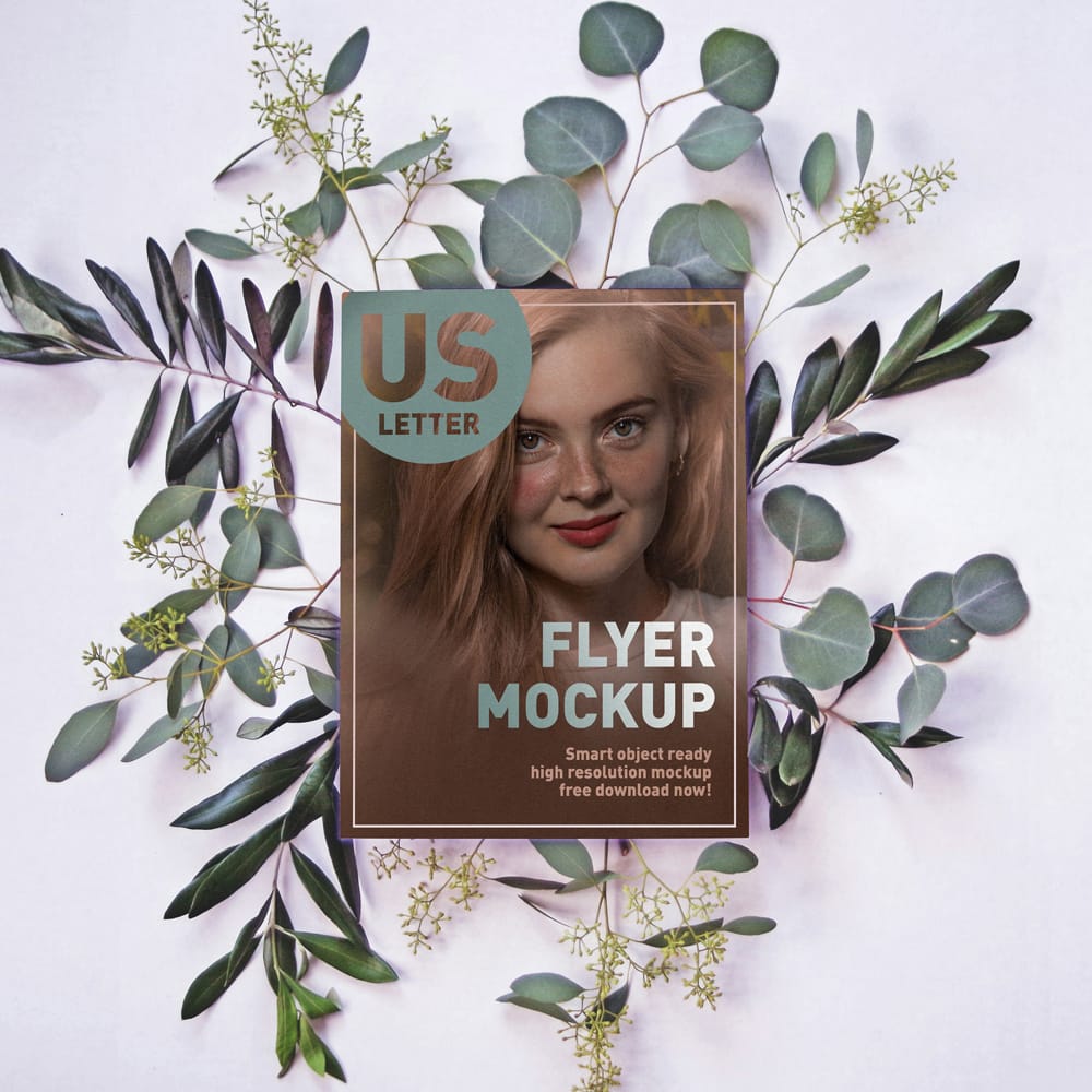 Free With Leaves US Letter Flyer Mockup PSD