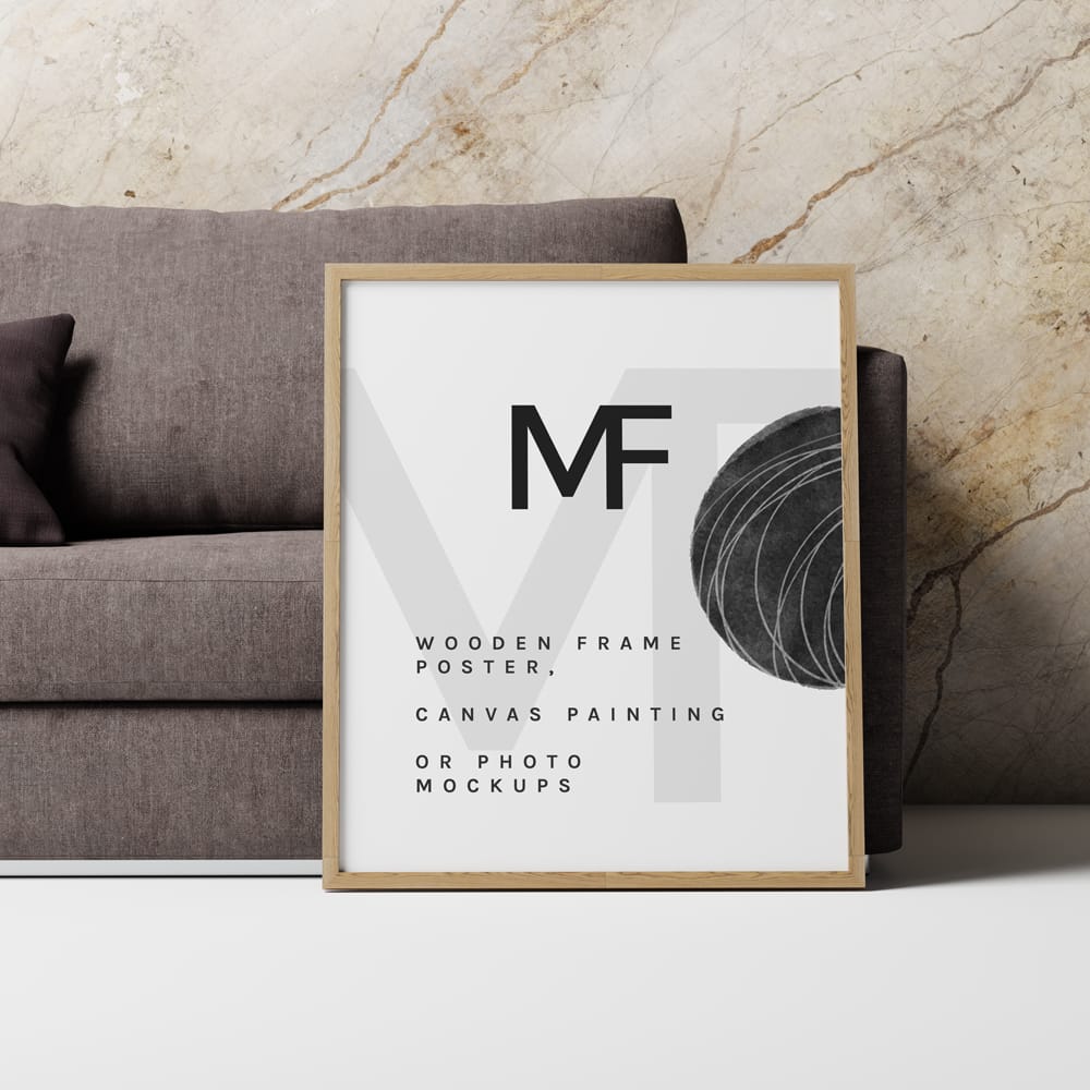 Free Wooden Frame Poster Mockup Template PSD