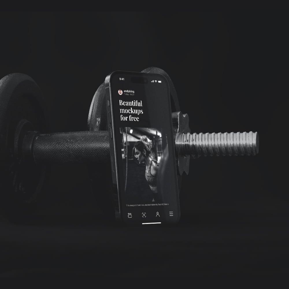 Free Workout iPhone 14 Pro Mockup PSD