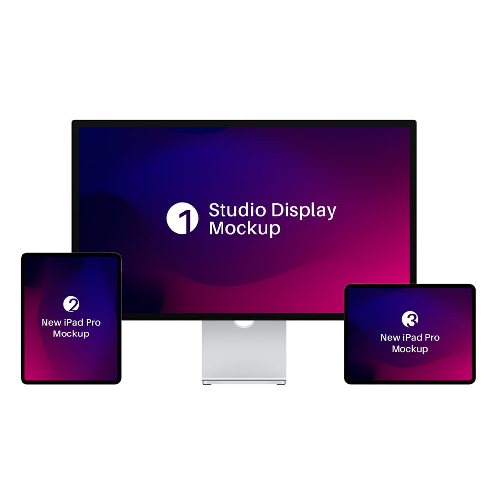 Free iPad Pro with Studio Display Screen Mockup PSD