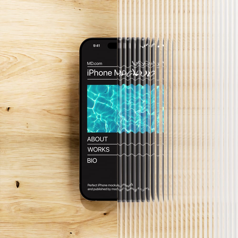 Free iPhone 15 with Glass Mockup PSD