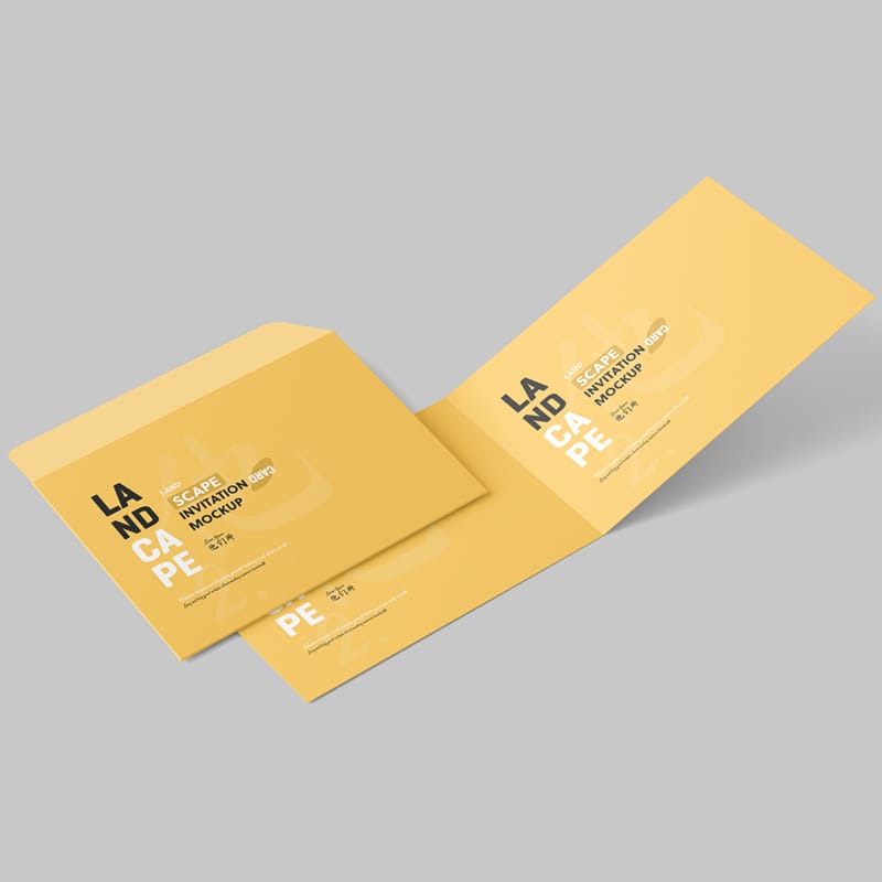 Landscape Folded Wedding Invitation Card Mockup PSD