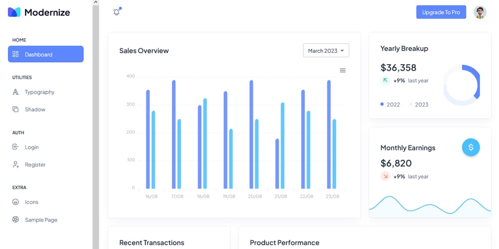 Modernize React MUI Dashboard Template