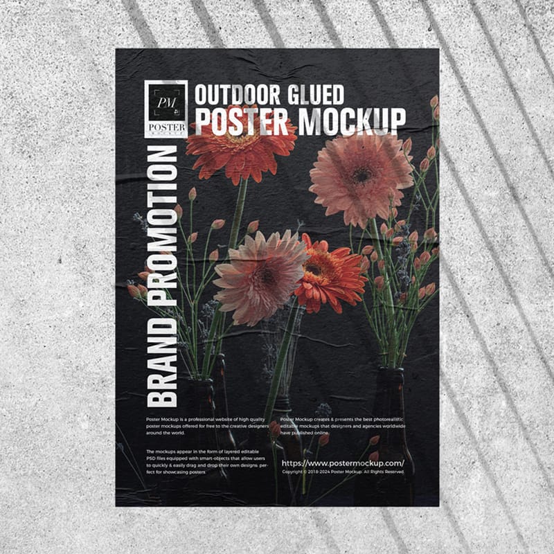 Outdoor Brand Promotion Glued Poster Mockup PSD