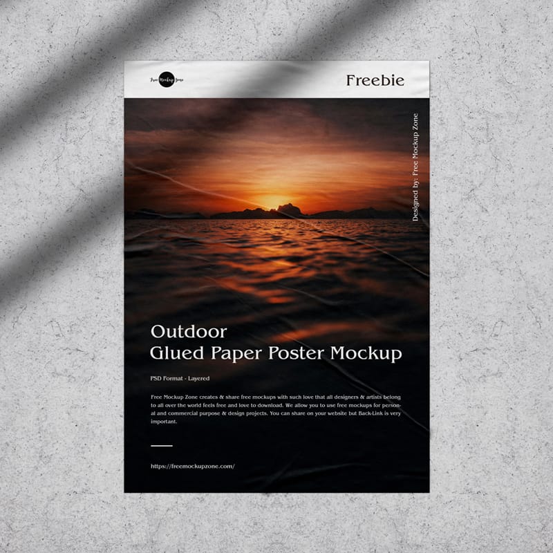 Outdoor Glued Paper Poster Mockup PSD