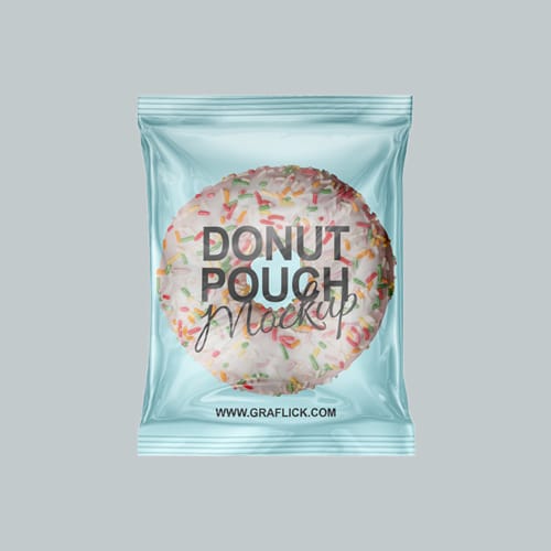 Plastic Pouch with Donut Mockup PSD