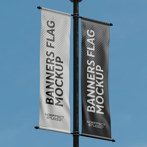 Free Pole Banners Flag Mockup Set PSD