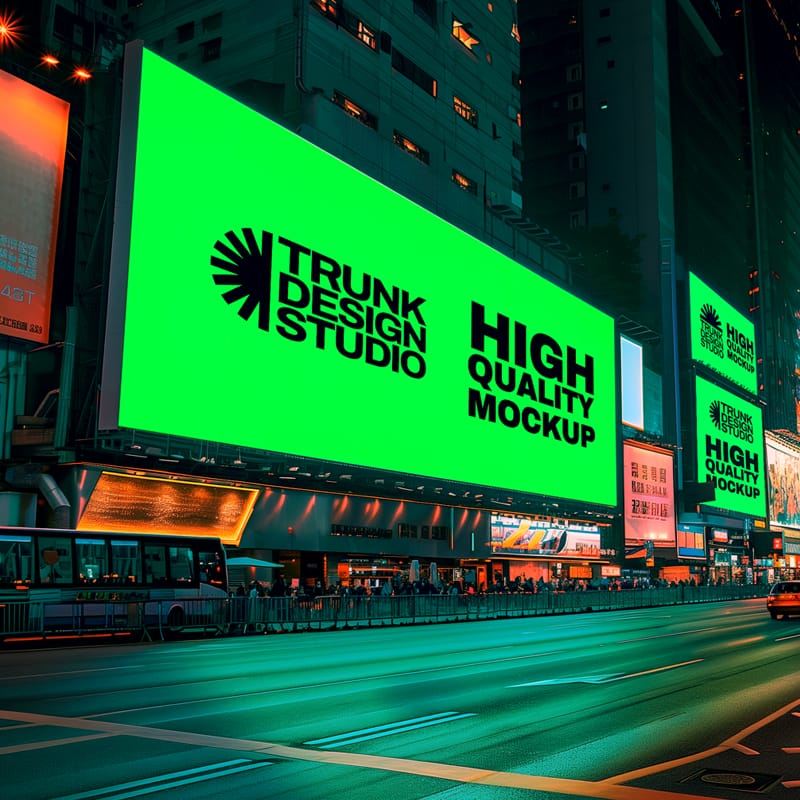 Urban Nightscape with Illuminated Billboard Mockup PSD