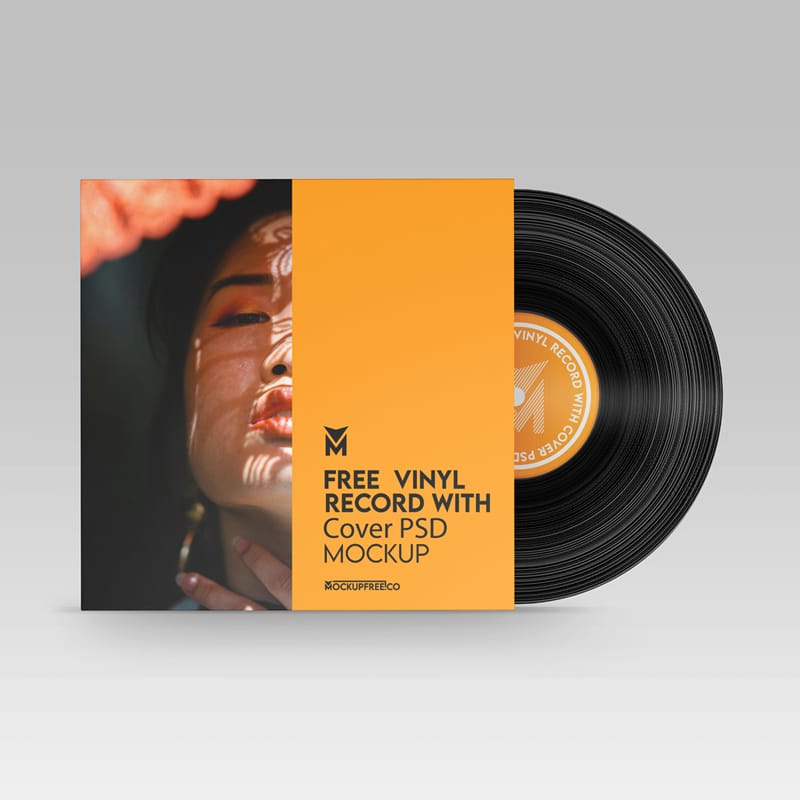 Vinyl Record With Cover Mockup PSD