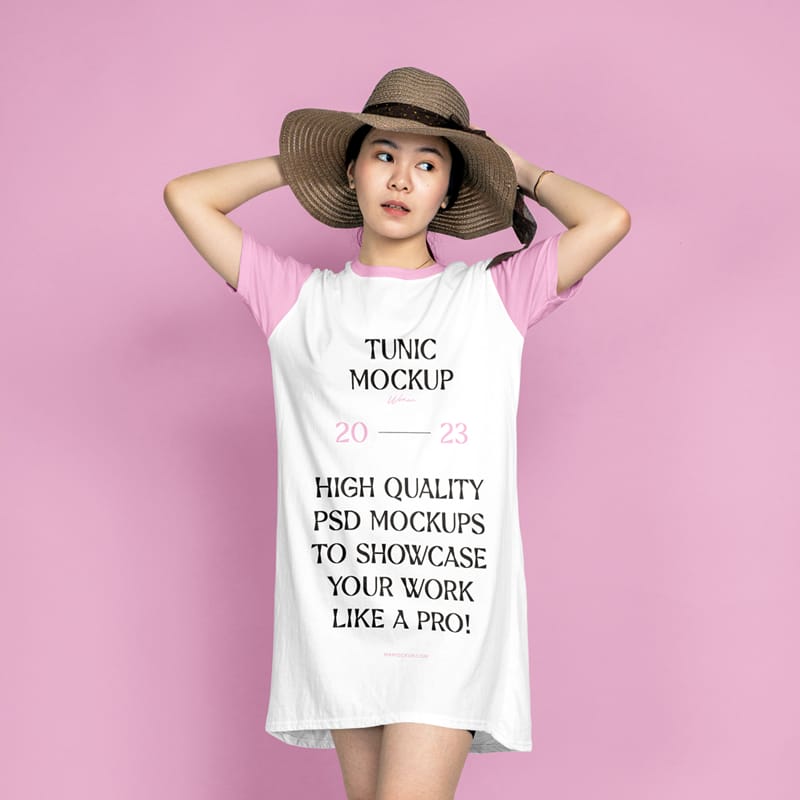 Woman Wearing Tunic Mockup PSD