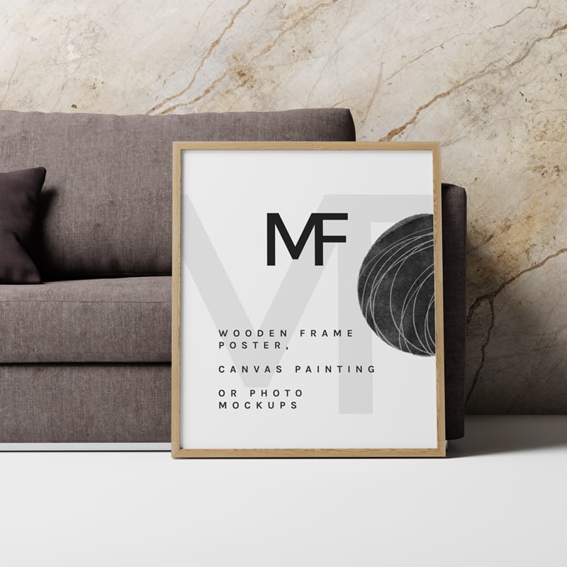 Wooden Frame Poster Mockup Template PSD
