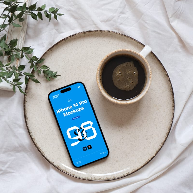 iPhone 14 Pro Laying On Tray Mockup PSD