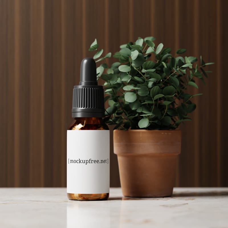 Amber Glass Dropper Bottle Mockup PSD