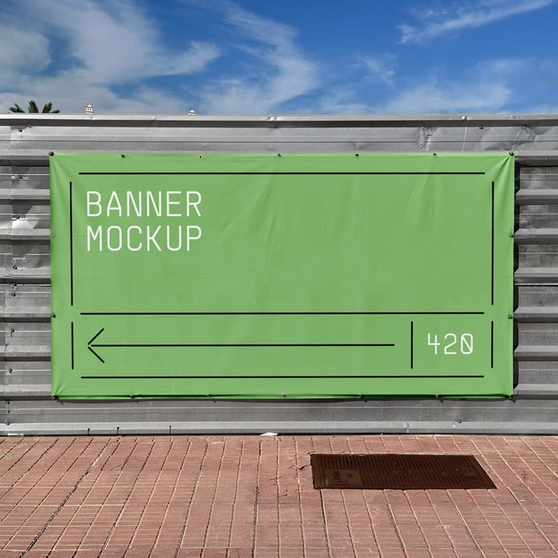Banner on Construction Fence Mockup PSD