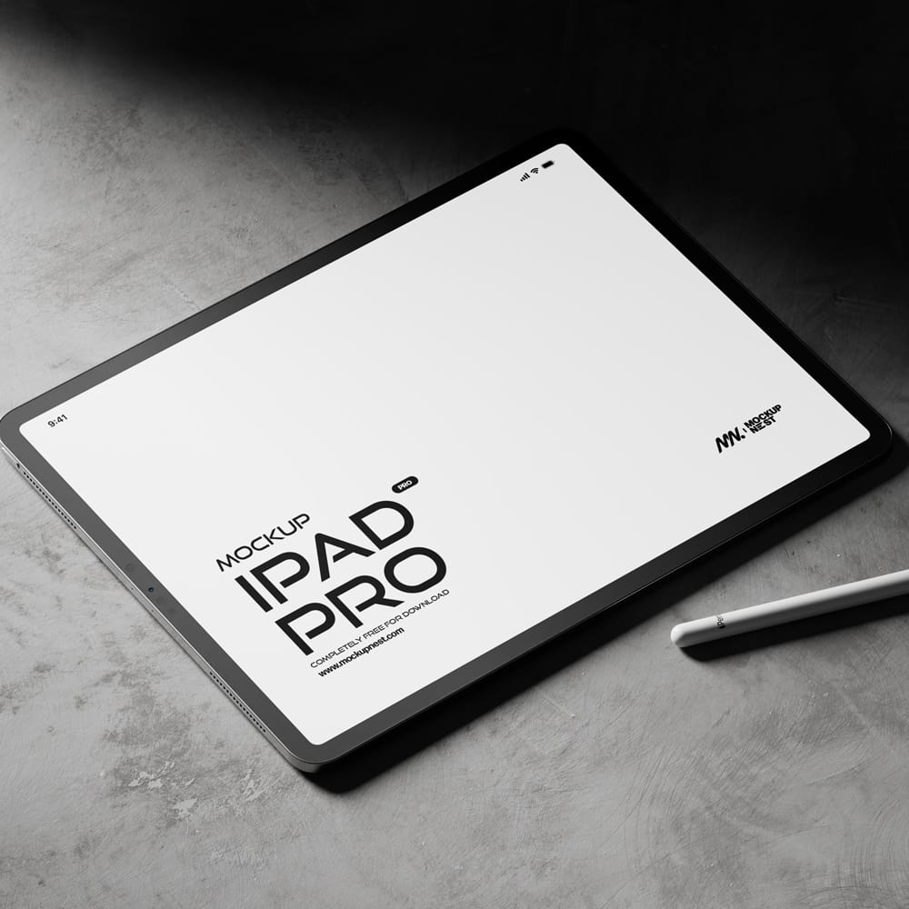 Free Apple iPad Pro Mockup With Pencil PSD