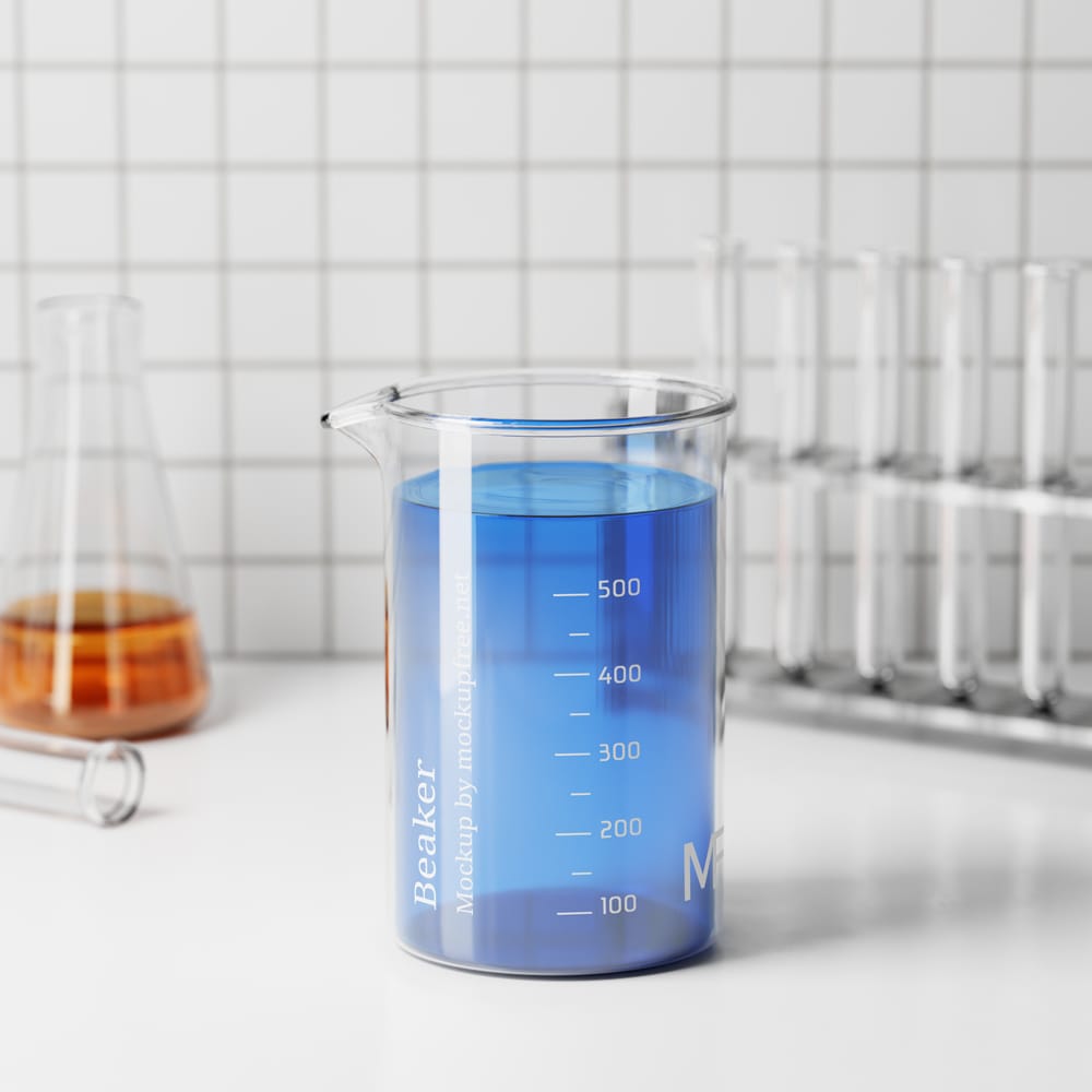 Free Beaker with Liquid Mockups Set PSD