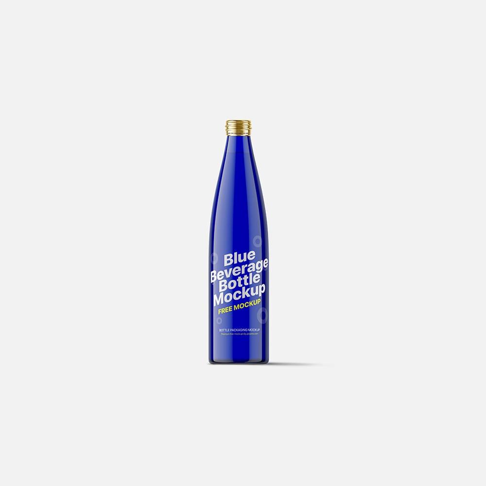 Free Blue Beverage Glass Bottle Mockup PSD