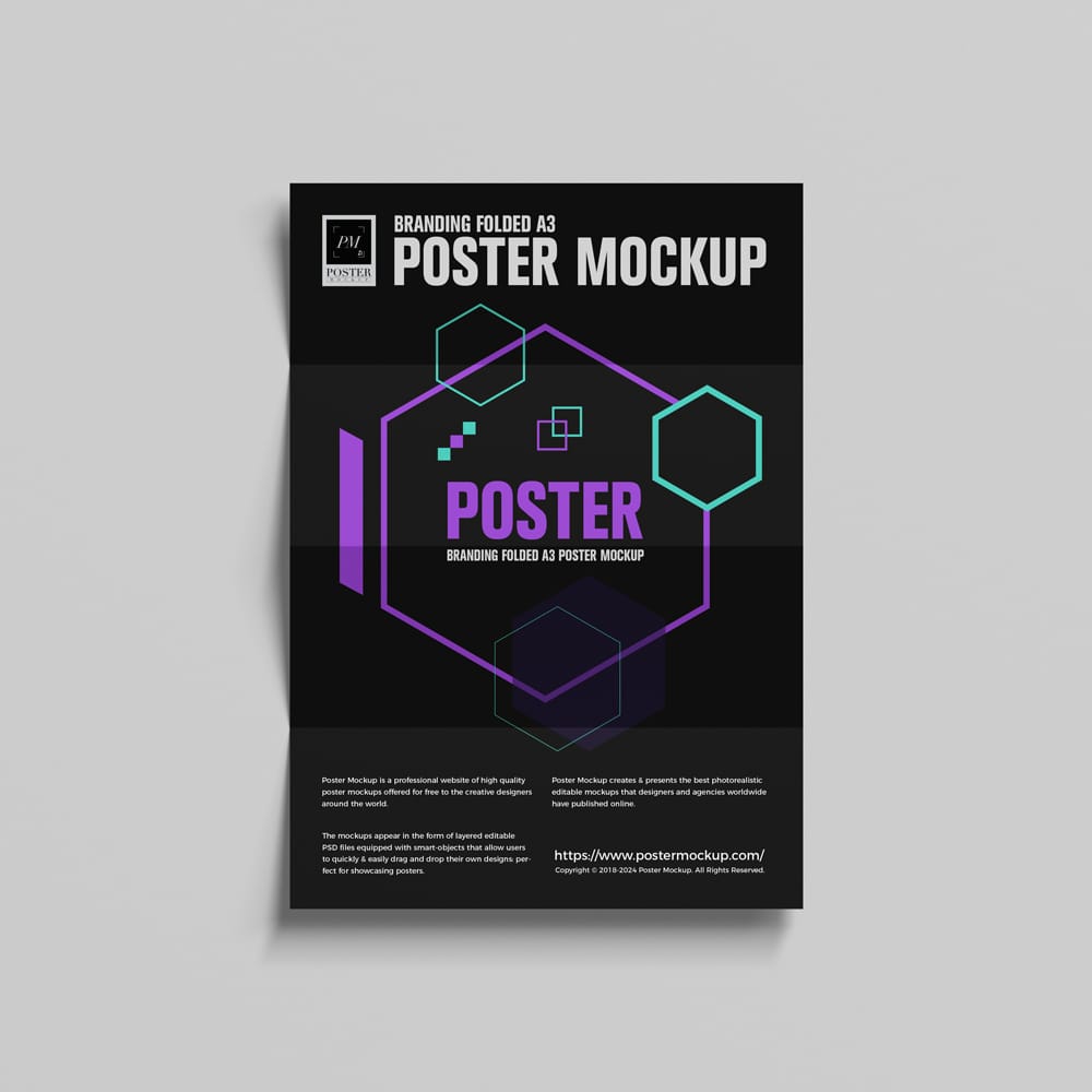 Free Branding Folded A3 Poster Mockup PSD