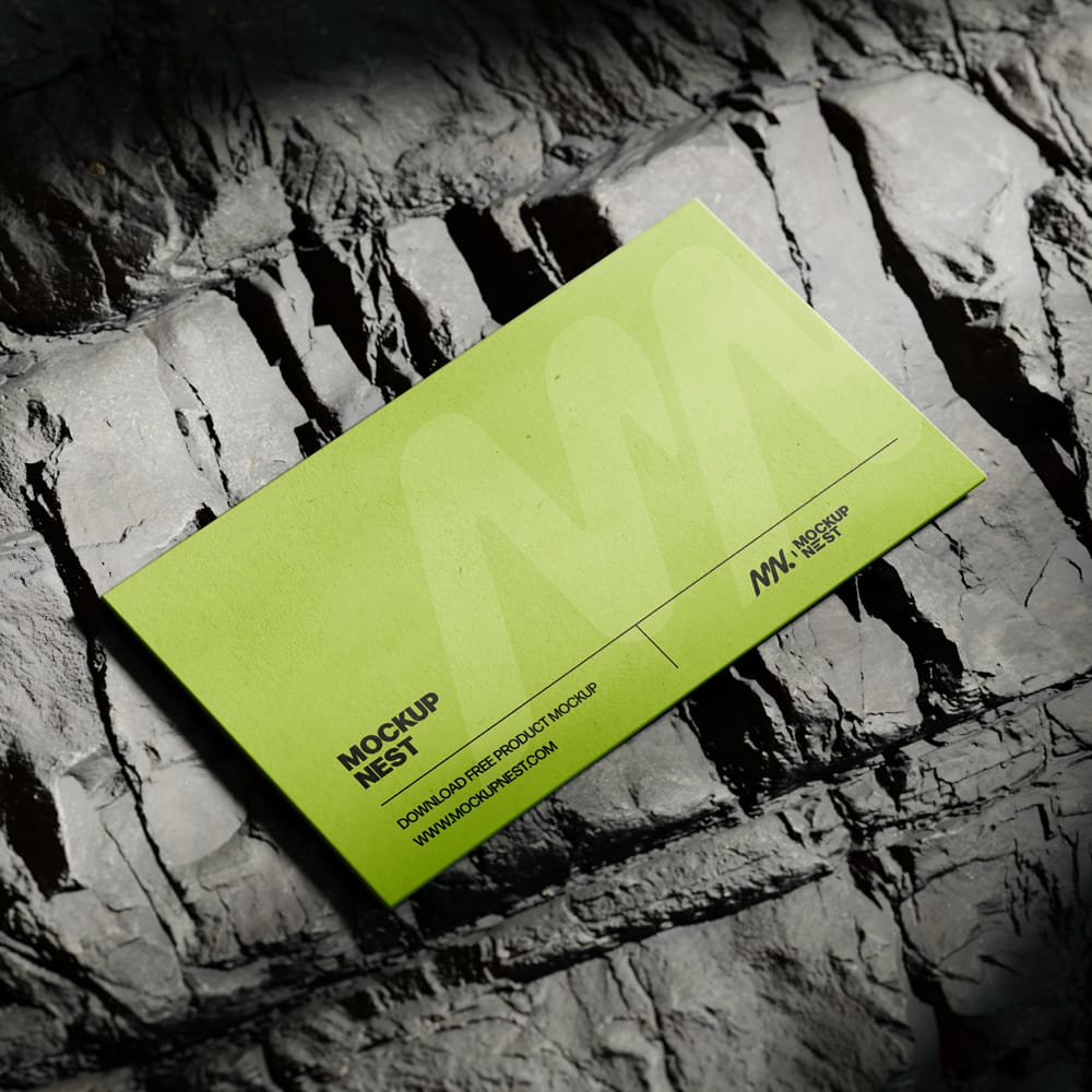 Free Business Card Mockup On Rock PSD