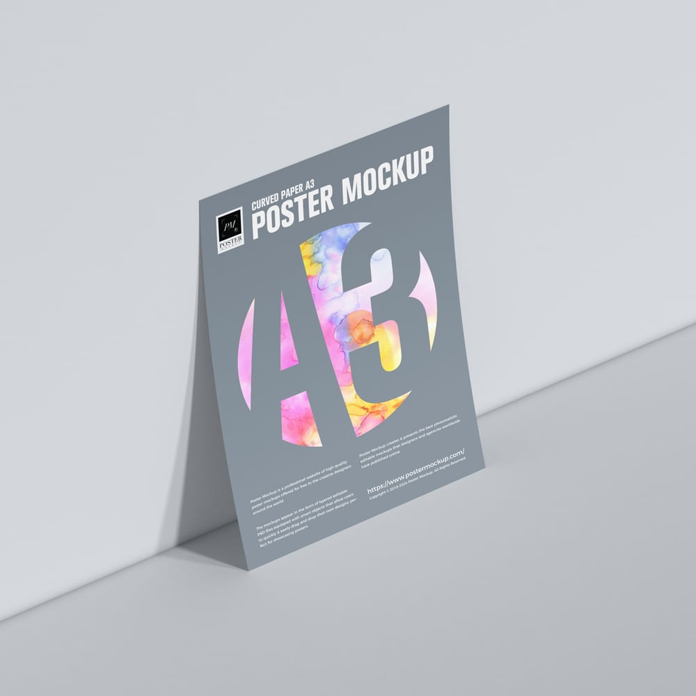 Free Curved Paper A3 Poster Mockup Template PSD