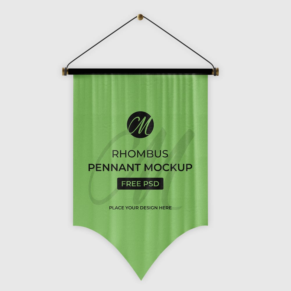 Free Hanging Flag Rhombus Pennant Mockup PSD