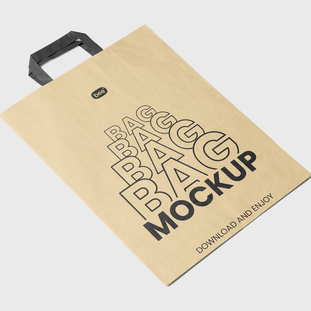 Free Paper Bag Lying in Perspective Mockup PSD