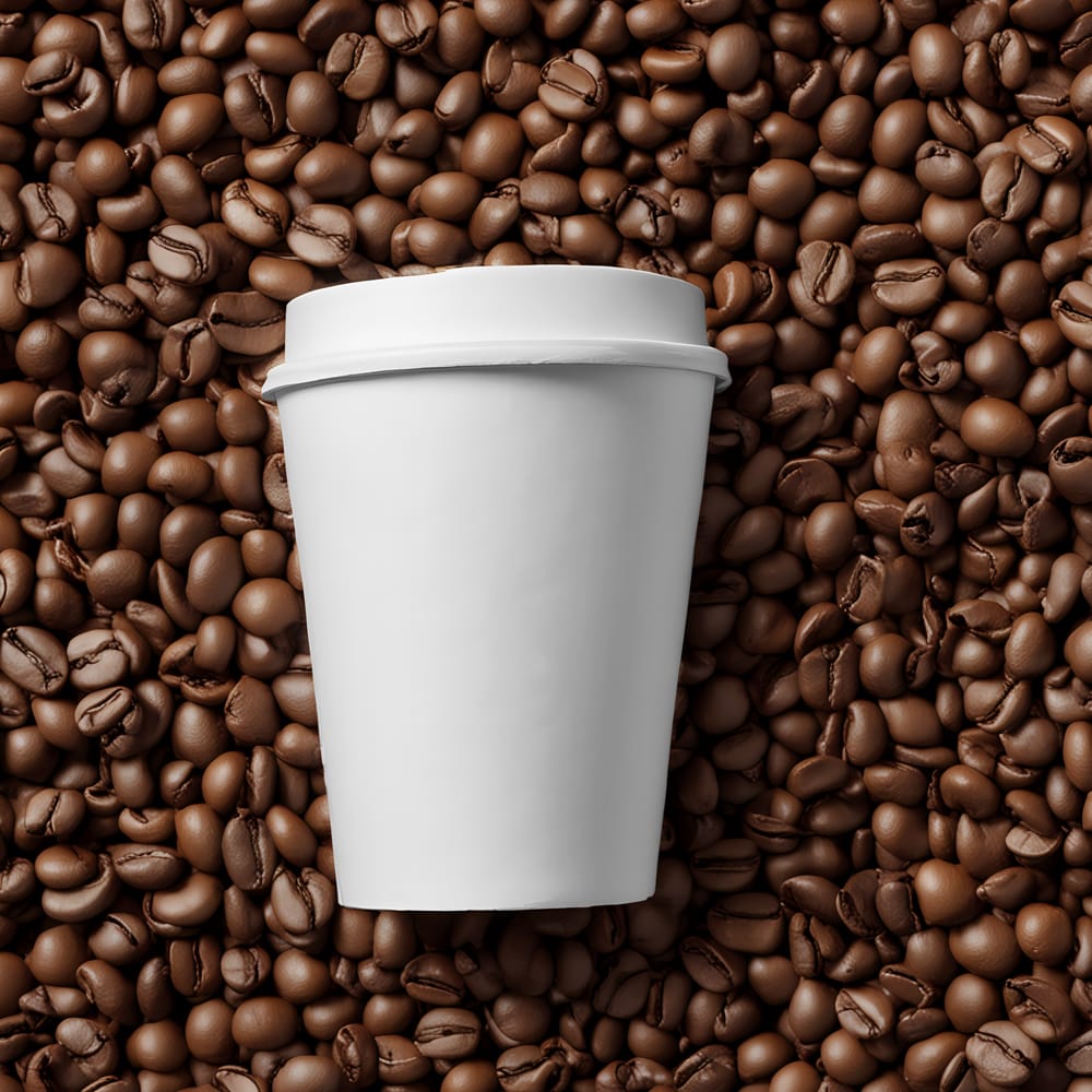 Free Paper Cup on Coffee Beans Mockup PSD