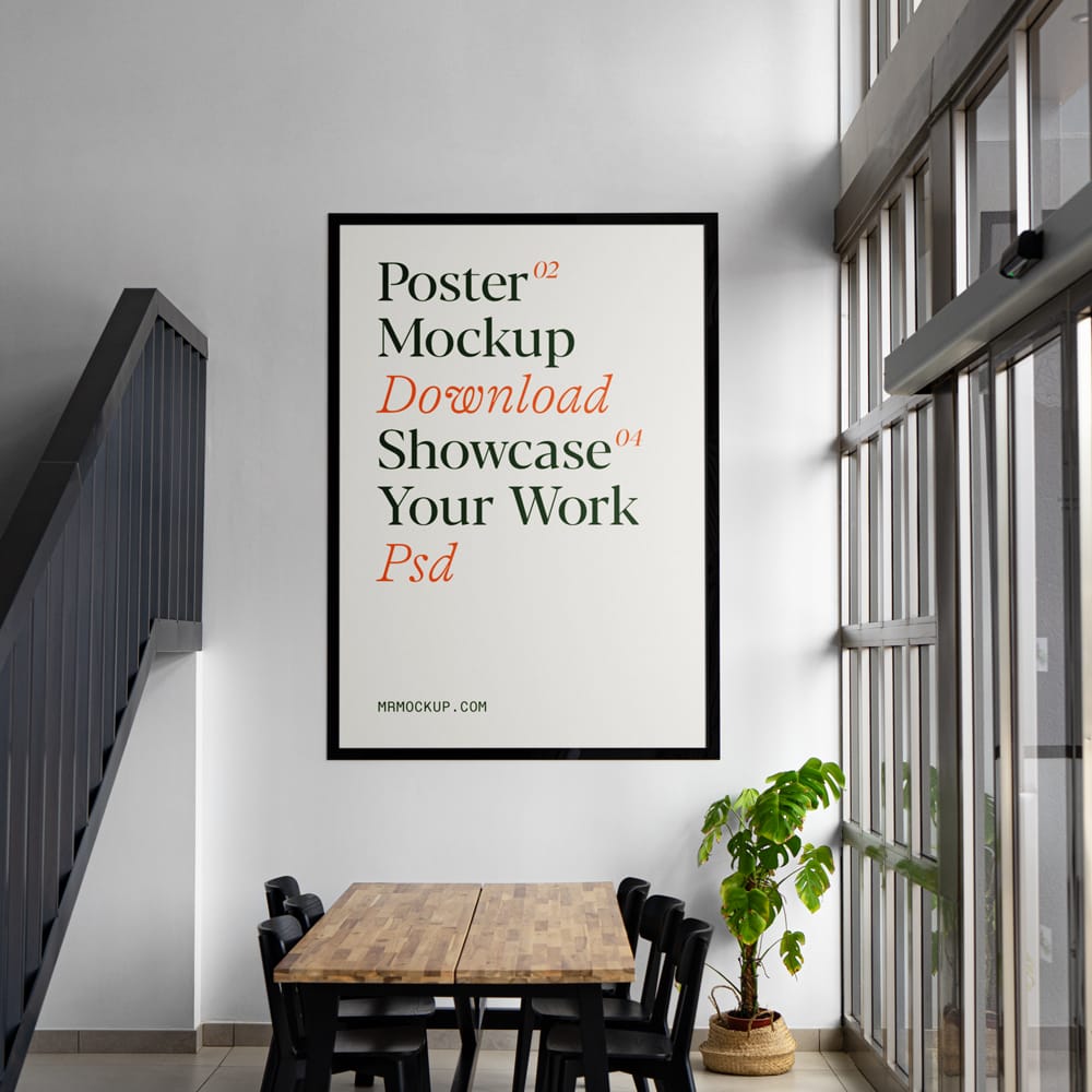 Free Poster in Living Room on Wall Mockup PSD