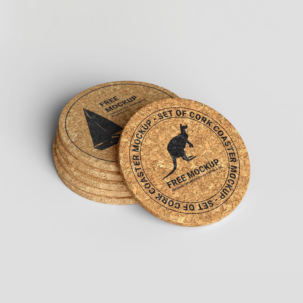 Free Set of Cork Coaster Mockup PSD