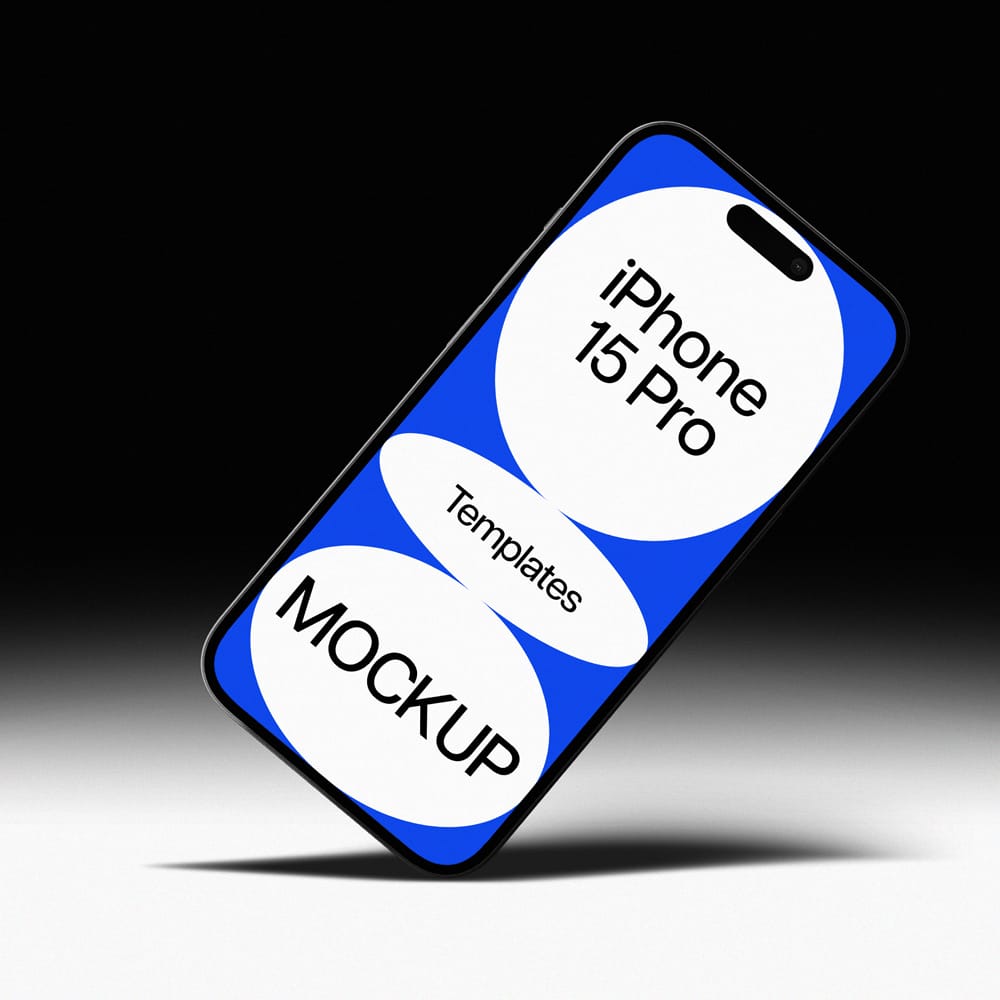 Free Tilt iPhone 15 Pro Dark Photography Mockup PSD