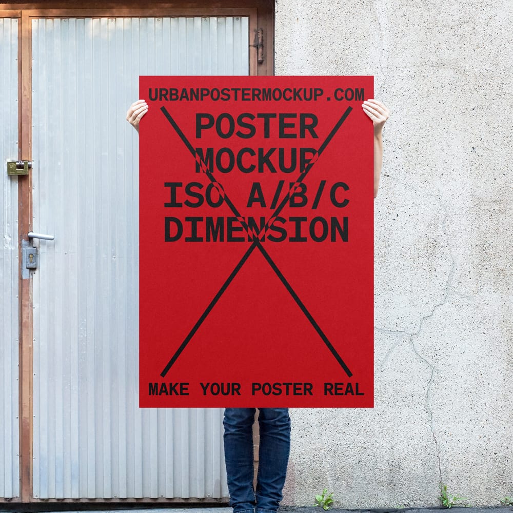 Free Urban Poster Holding Mockup PSD