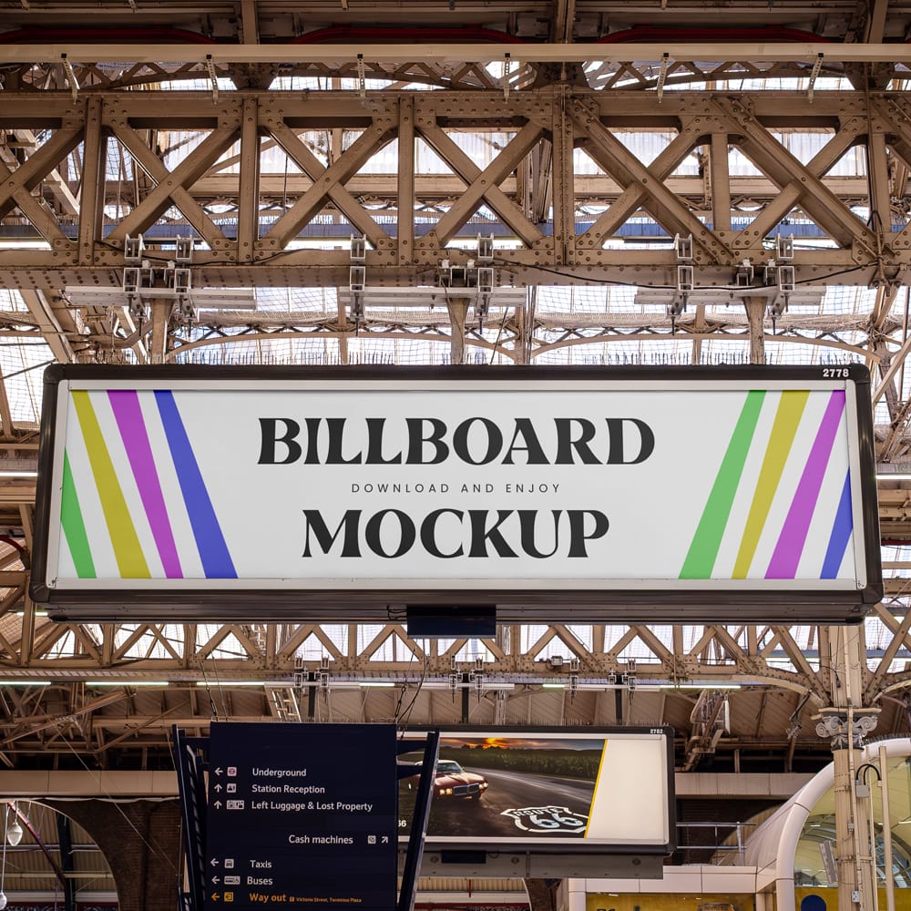 Free Victoria Station Billboard Front View Mockup PSD