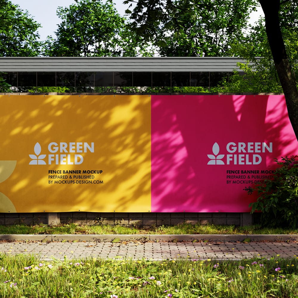 Free Wall Fence Banner Mockup PSD