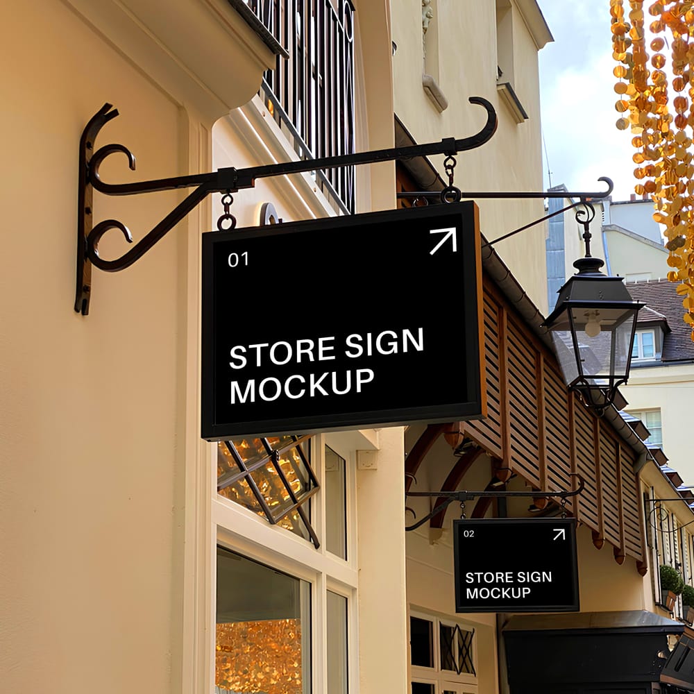 Free Wall Mounted Store Sign Mockup PSD