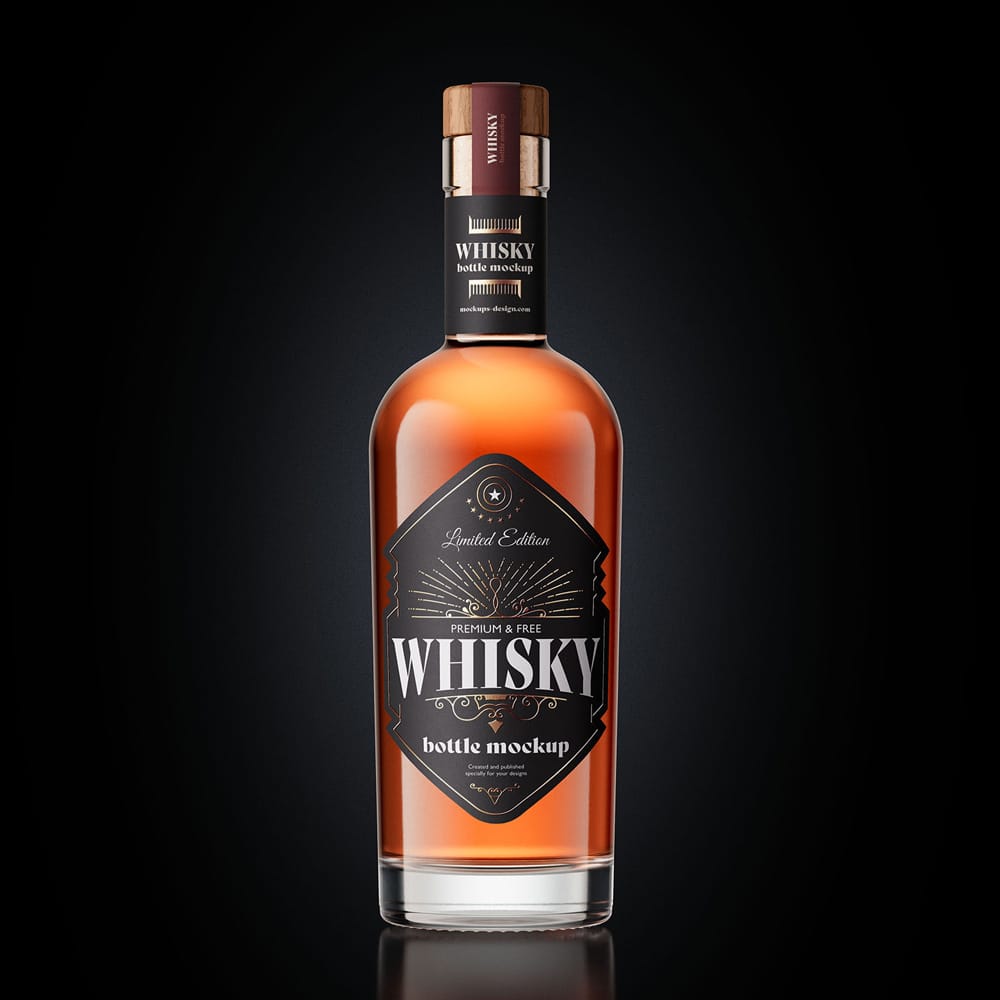 Free Whisky Bottle Mockup PSD