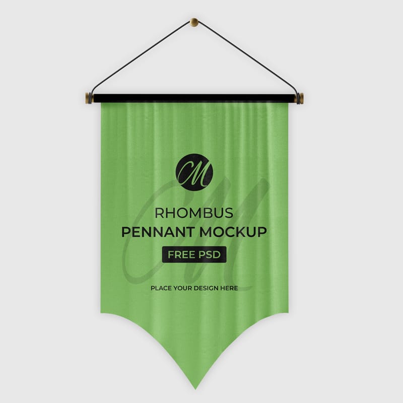 Hanging Flag Rhombus Pennant Mockup PSD