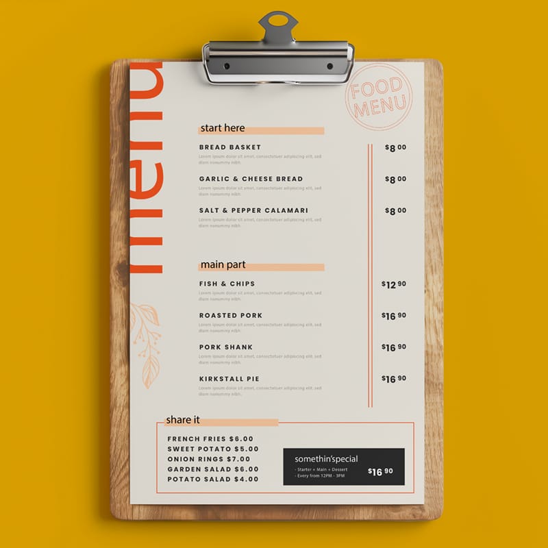Menu Mockup PSD